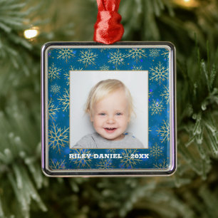 Ornement Carré Argenté Photo d'un flacon à neige