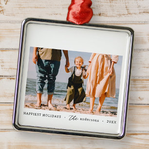 Ornement Carré Argenté Photo minimaliste moderne simple personnalisée