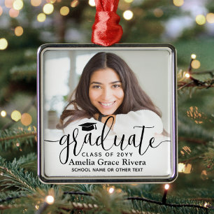 Ornement Carré Argenté Photo moderne tendance noir Script Graduate Elégan