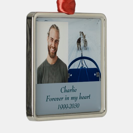 Ornement Carré Argenté Photo personnalisée Garde-mémoire pour toujours da (Droite)