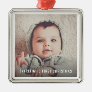 Ornement Carré Argenté Photo souvenir du premier Noël de bébé