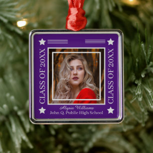 Ornement Carré Argenté Photo violet   Classe Argent de 2023 Graduation