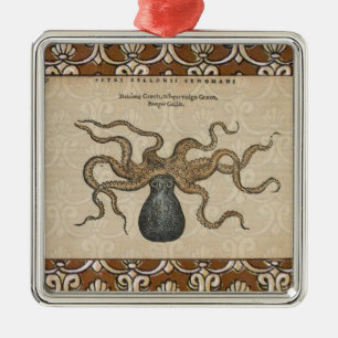 Ornement Carré Argenté Pieuvre Kraken Antique Faune Marine Côtière