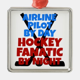Ornement Carré Argenté Pilote de l'avion Lover de hockey