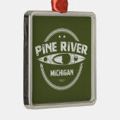 Ornement Carré Argenté Pine River Michigan Kayaking (Droite)