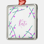 Ornement Carré Argenté Pink green cherry tree name boho retro rustic bold (Gauche)