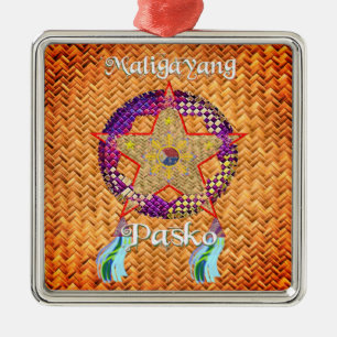 Ornement Carré Argenté Pinoy Christmas Parol Banig Lantern