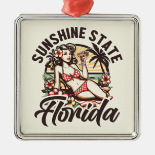 Ornement Carré Argenté Pinup vintage Floride