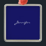 Ornement Carré Argenté Plaine Bleue Moderne Unique<br><div class="desc">Vous pouvez facilement remplacer toutes les informations qu'il contient par vos propres informations. Tout ce que vous avez à faire pour cela est d'utiliser les liens de personnalisation sur la droite.</div>