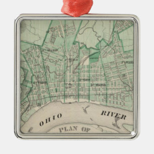 Ornement Carré Argenté Plan de la ville de nouvel Albany, Floyd Co,