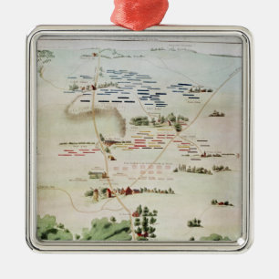 Ornement Carré Argenté Plan et vue de la bataille de waterloo