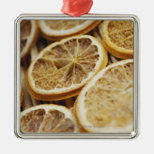 Ornement Carré Argenté Plan rapproché des tranches sèches de citron