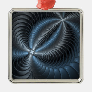 Ornement Carré Argenté Plastique bleu gris 3D Fractal Art moderne Abstrai