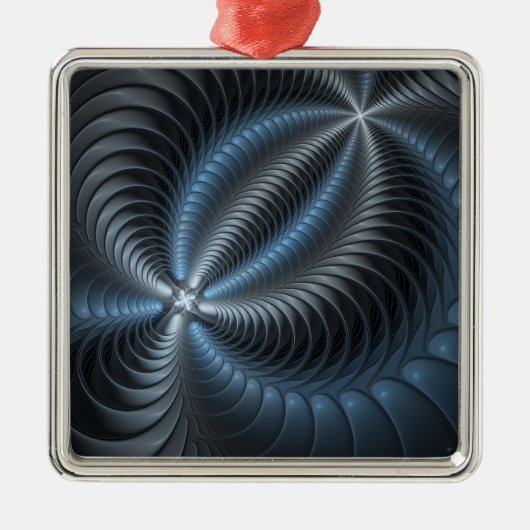 Ornement Carré Argenté Plastique bleu gris 3D Fractal Art moderne Abstrai (Devant)