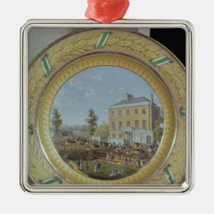 Ornement Carré Argenté Plat de Meissen, décoré d'une scène de