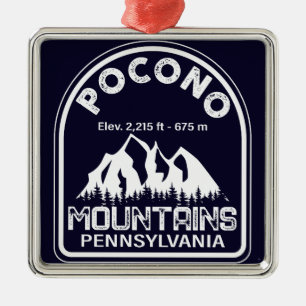 Ornement Carré Argenté Poconos Pennsylvania PA Mountain Gift Retro