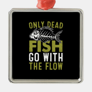 Ornement Carré Argenté Poisson-cadeau Fisher Aller Avec Le Flux