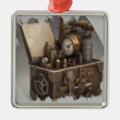 Ornement Carré Argenté Poitrine au trésor avec engrenages (Devant)