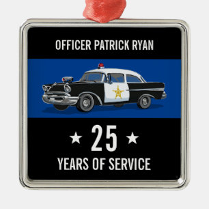 Ornement Carré Argenté Police Retirement Vintage Car Monogramme Nom Anné