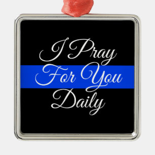 ORNEMENT CARRÉ ARGENTÉ POLICE SOUTIEN LIGNE BLEUE LIGNE NOËL ORNAMENT