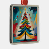 Ornement Carré Argenté Pop Art Géométrique Noël Branches en plumes (Droite)