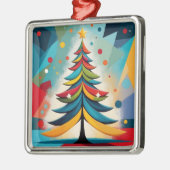 Ornement Carré Argenté Pop Art Géométrique Noël Branches en plumes (Gauche)