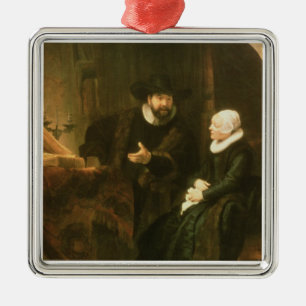 Ornement Carré Argenté Portrait de Cornélius Anslo et son épouse, 1641