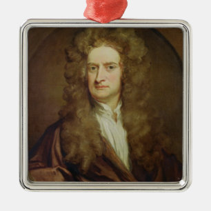 Ornement Carré Argenté Portrait d'Isaac Newton 1702
