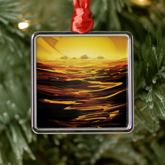 Ornement Carré Argenté Poster de l'espace rétro - La plus grande lune de  (Arbre)