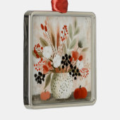 Ornement Carré Argenté Pot de fleurs d'automne et Pot tacheté de rouille (Droite)