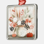 Ornement Carré Argenté Pot de fleurs d'automne et Pot tacheté de rouille (Gauche)