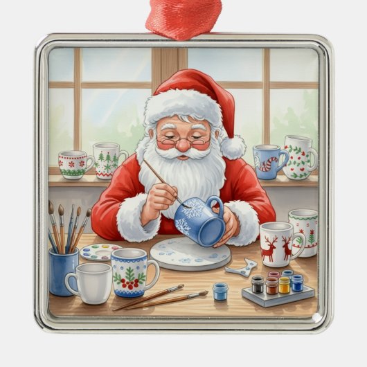 Ornement Carré Argenté Pottery Painting Santa Claus  (Devant)