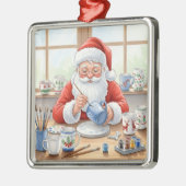 Ornement Carré Argenté Pottery Painting Santa Claus  (Gauche)