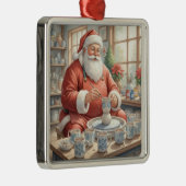 Ornement Carré Argenté Pottery Painting Santa Claus  (Droite)