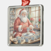 Ornement Carré Argenté Pottery Painting Santa Claus  (Gauche)
