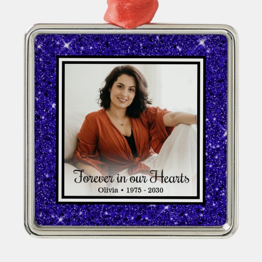 Ornement Carré Argenté Pour toujours dans nos coeurs Parties scintillant (Devant)