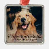 Ornement Carré Argenté Pour toujours dans nos coeurs Photo commémorative (Devant)