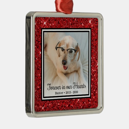 Ornement Carré Argenté Pour toujours dans nos coeurs Rouge Parties scinti (Droite)