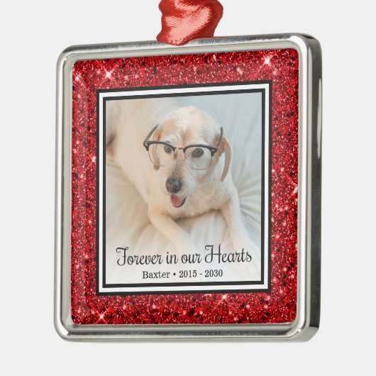 Ornement Carré Argenté Pour toujours dans nos coeurs Rouge Parties scinti (Gauche)