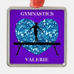 Ornement Carré Argenté Poutre d'équilibre de gymnastique violet sarcelle