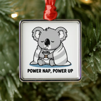 Ornement Carré Argenté Power Nap Power Up Cute Koala