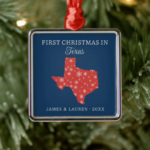 Ornement Carré Argenté Premier Noël de couple au Texas États-Unis État