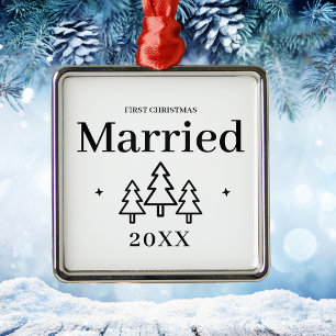 Ornement Carré Argenté Premier Noël de mariage Cadeau de mariage