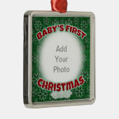 Ornement Carré Argenté Premier Noël du bébé (Droite)