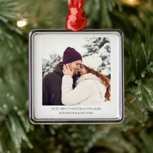 Ornement Carré Argenté Premier Noël engagé Photo Fiançailles personnali