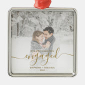 Ornement Carré Argenté Premier Noël Engagé Photo Gold Script personnalisé (Devant)