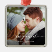 Ornement Carré Argenté Premier Noël Engagé Photo moderne Script blanc (Devant)