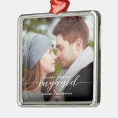 Ornement Carré Argenté Premier Noël Engagé Photo moderne Script blanc (Gauche)