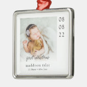 Ornement Carré Argenté Première photo de Noël du bébé (Gauche)
