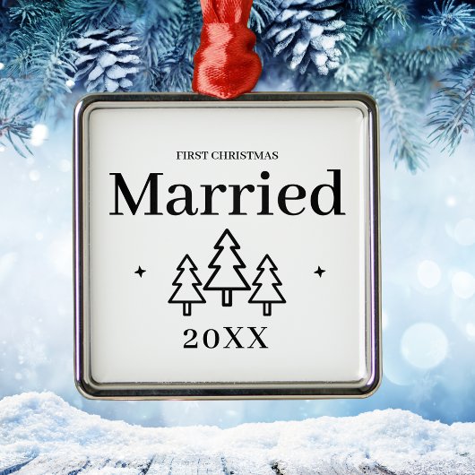 Ornement Carré Argenté Premium Premier Noël Marié Keepsaké Mariage